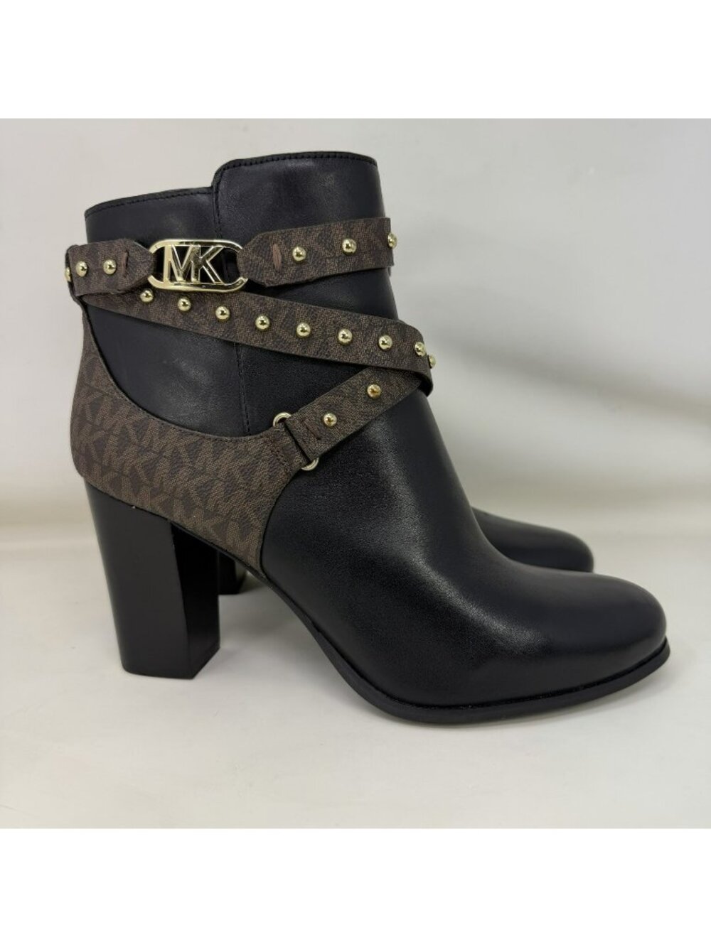 Michael Kors Kincaid Studded Signature Logo Boots Black Brown Women’s Size 10